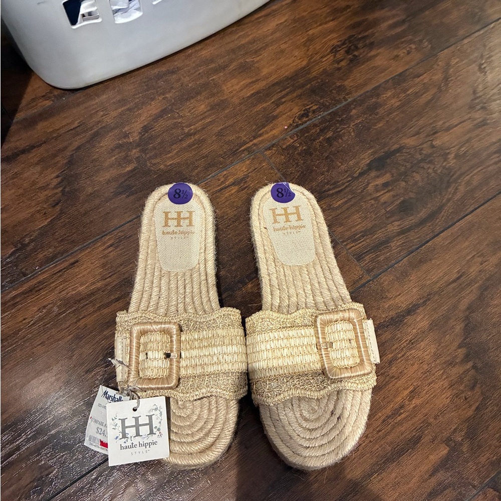 Haute Hippies Raffia tan slide